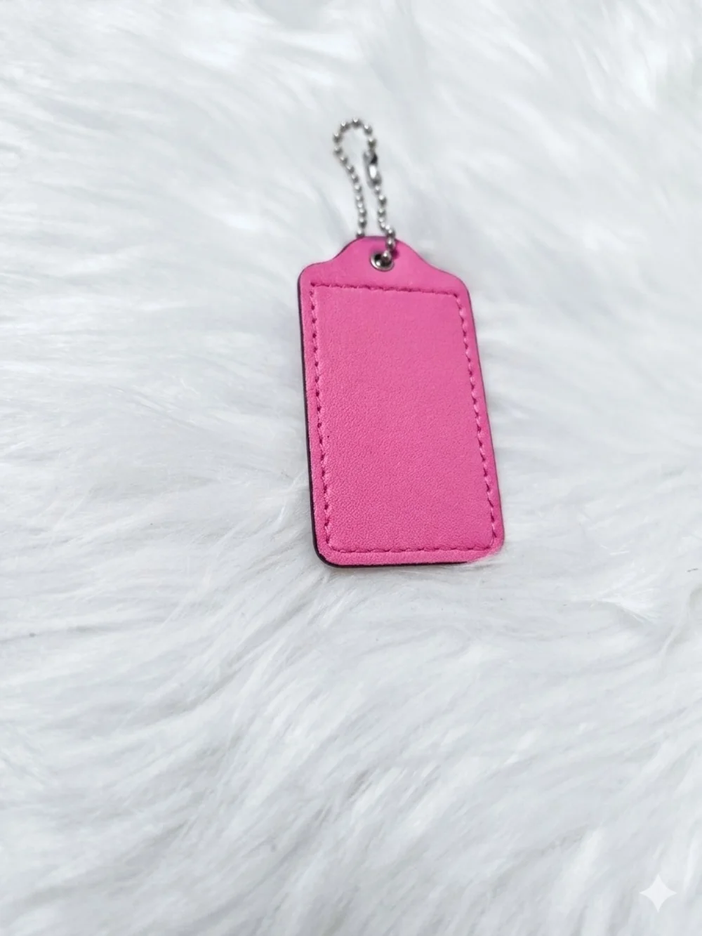 Coach Hot Pink Leather Tag Keychain with Silver Chain - Picture 2 of 2